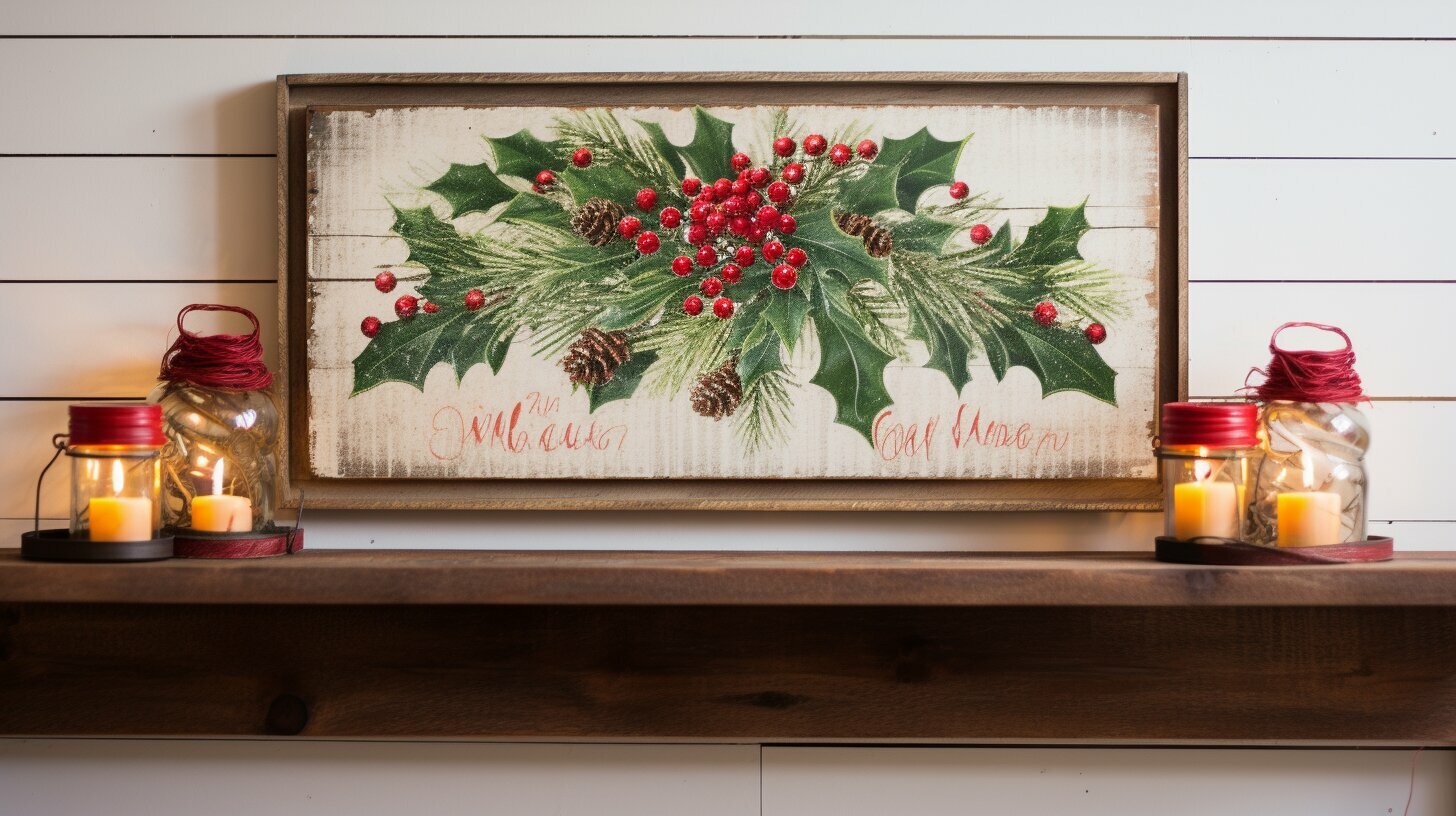 Christmas sign with rustic wooden frame