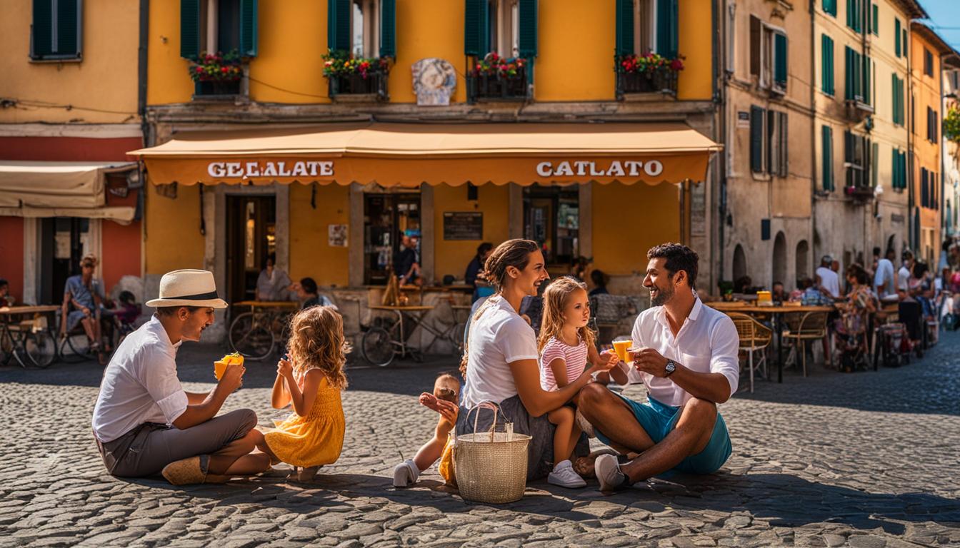 Family enjoying gelato in Italy