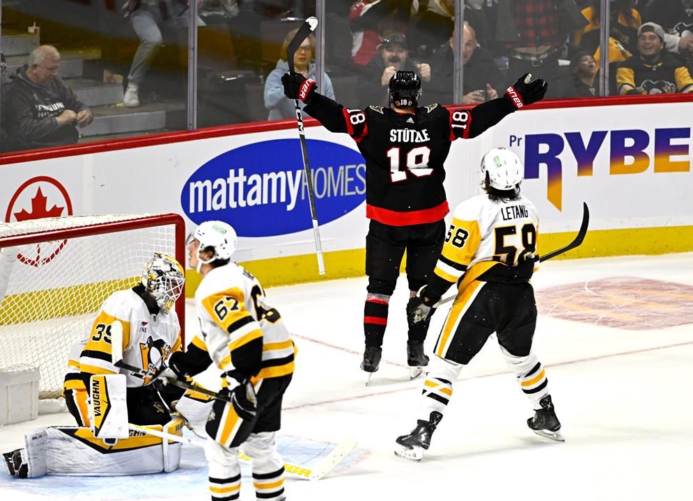 Stutzle scores in OT, Senators edge Penguins 5-4