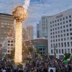 San Francisco Residents Gather Downtown For Annual Lighting Of Giant Crack Pipe