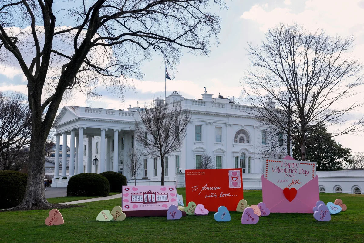 Jill Biden unveils Valentine’s Day decorations at the White House lawn: ‘Choose love’